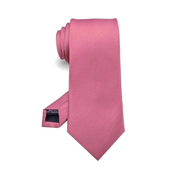 Mens 5 Piece Tie + Bow Tie + Pocket Square + Cufflinks + Clip Satin Pink - Picture 2 of 5